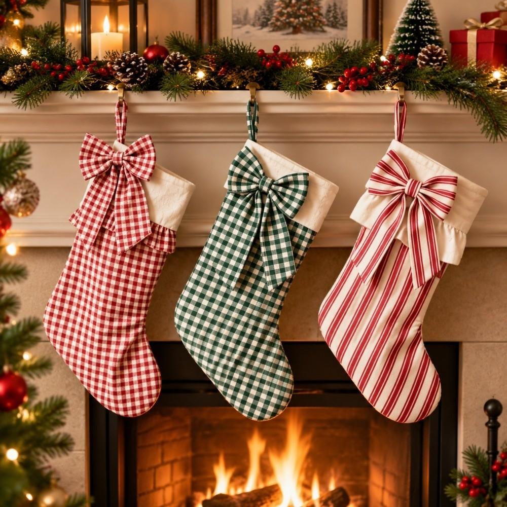 Plaid Hanging Gift Bag Striped Festive Stocking Unique Christmas Stocking Gift Giving