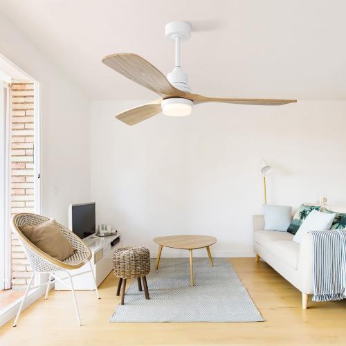 Sofucor Ceiling Fan with Light 132cm - 6 Speeds - Remote Control - 3 Wooden Blades - Reversible DC Motor