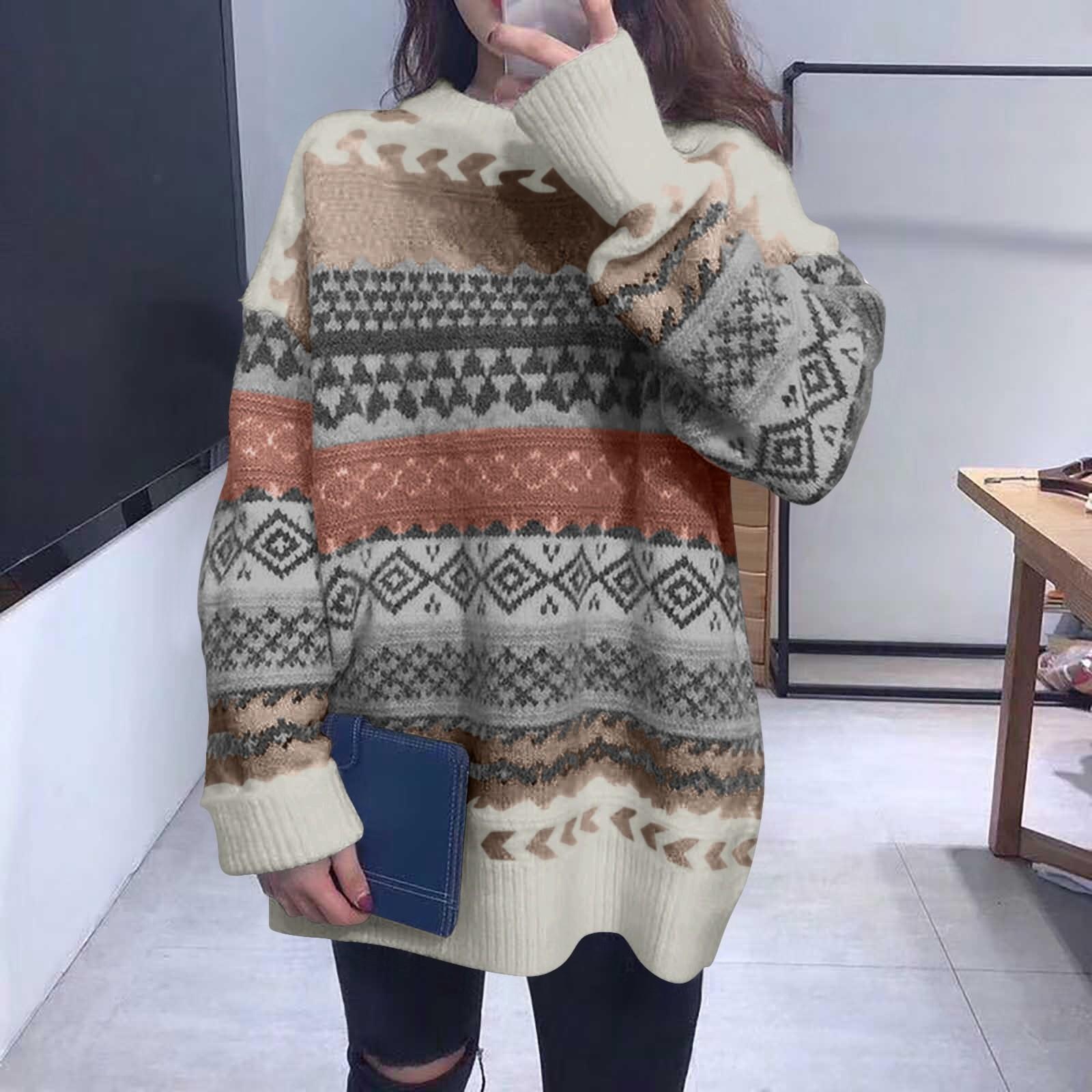 

Женский модный свитер с принтом, свитер с круглым вырезом и длинными рукавами One Size белый