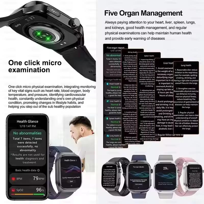 2026 NEW ECG Blood Oxygen Blood Pressure Temp Monitor Men Uric Acid Blood Fat Health Diagnosis HD Bluetooth Call Men Smart Watch