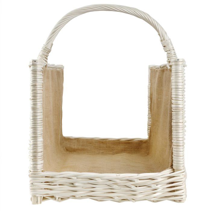 Panier à bûches - CREATIVE HOME - Cheminée - Osier 100% naturel - Poignée - Blanc 50x34x50 cm