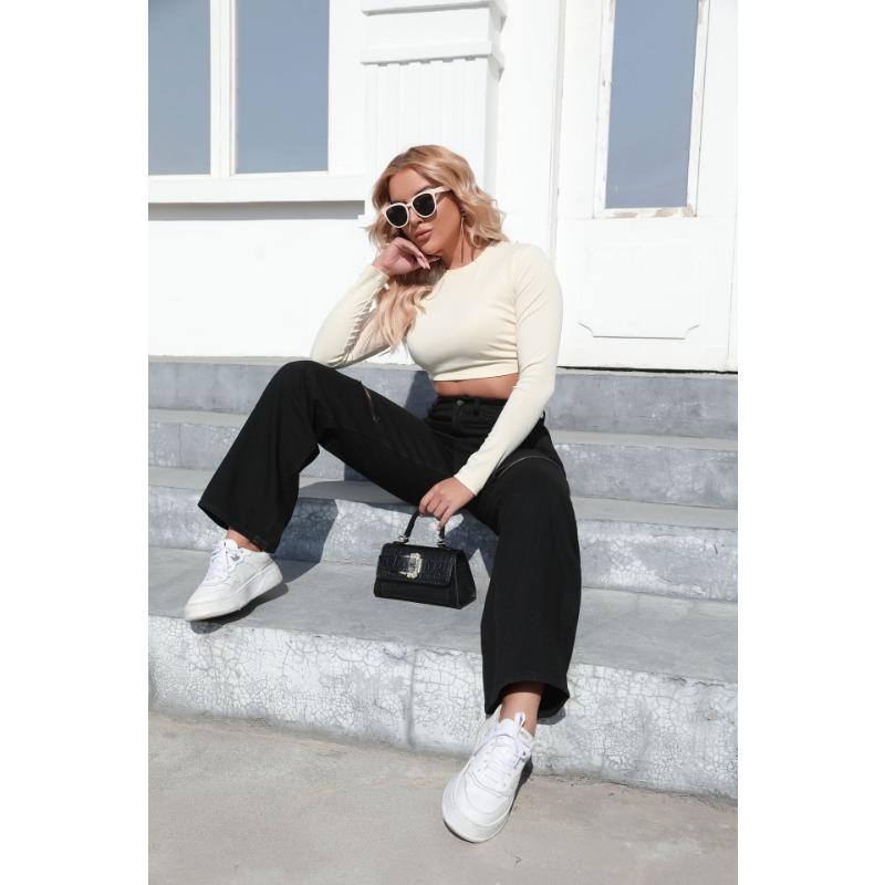 Dambyxor Plus Size Temperament Hål Brytande Cowboy Vida Ben Jeans