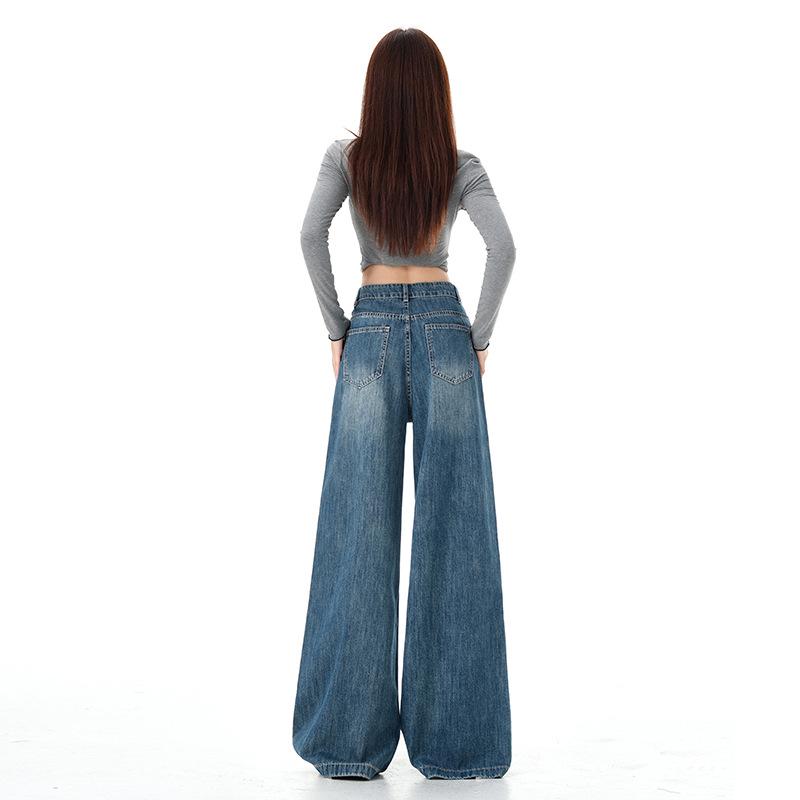 Women's Vintage High-Waisted Wide-Leg Jeans - Non-Clingy, Loose Fit for Spring and Autumn
