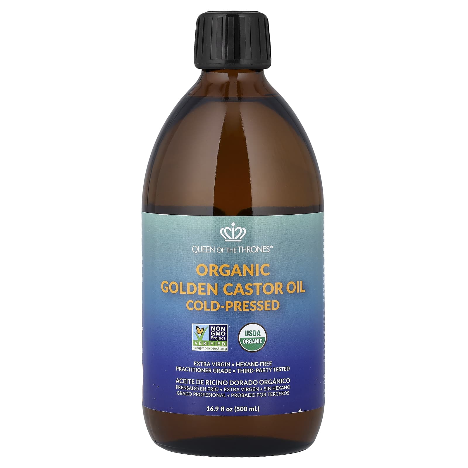 

Королева тронов, Органическое золотое касторовое масло, Холодного отжима, 500 мл (16,9 жидких унций)