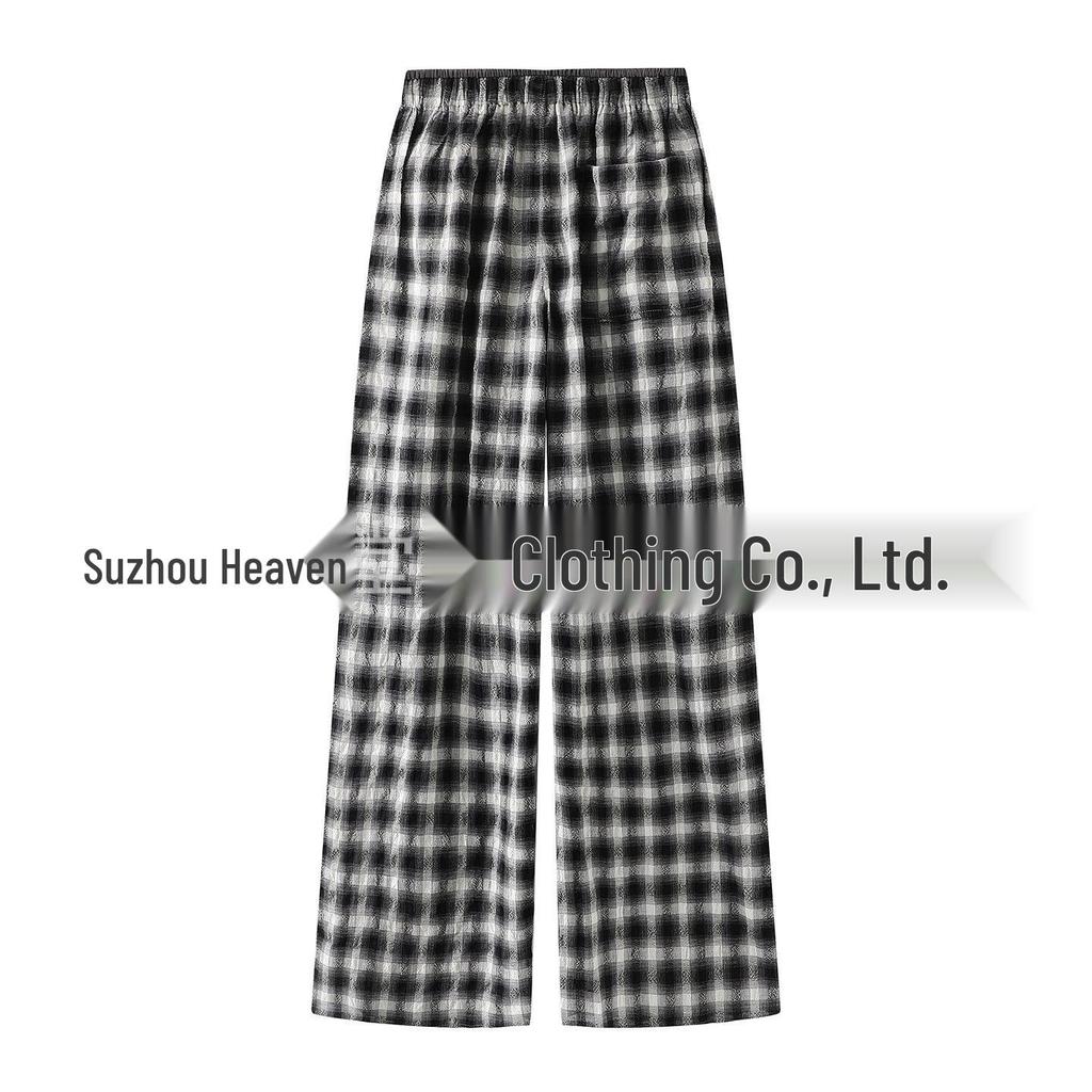 Women's Elastic Waist Plaid Wide-Leg Trousers - Spring/Summer 2026 Collection