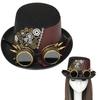 New Trendy Punk Vintage Steampunk Top Hat With Goggles Gothic Leather Headwear Holiday Cosplay Party Hat Halloween Accessories