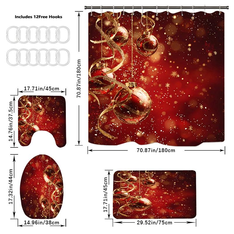 4PCS Shower Curtain Sets With Shower Curtain And Rugs Toilet Lid Rug U Shape Mat And Bath Mat Bathroom Set With 12 Hooks