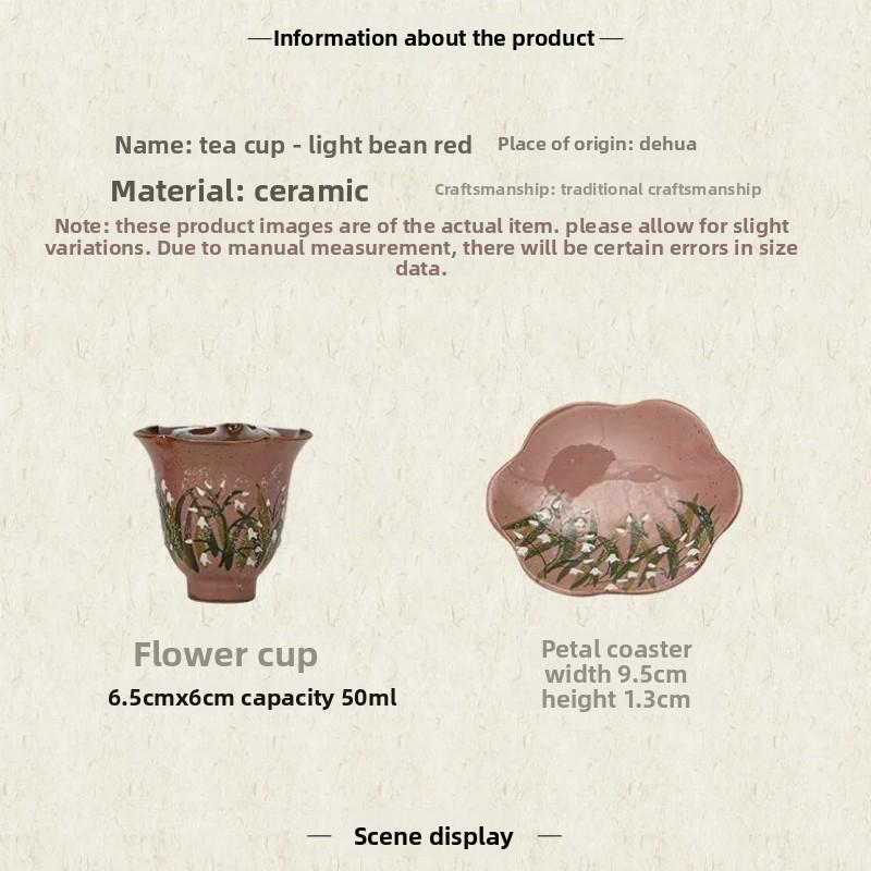 Light Luxury Retro Hand-painted Lily of The Valley Owner Cup Ceramic Chinese Kung Fu Tea Set, Home Petal Tea Tasting Single Cups