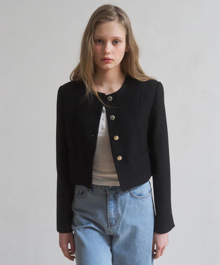 Among A Cropped Tweed Jacket_Black