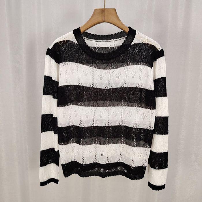 Nový krátký, volný a tenký dámský svršek pletený svetr s háčkovanými a prolamovanými vzory