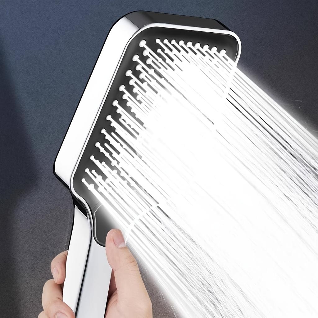 Supercharged Square Button Adjustable Shower Head - Silvery Thick Water Outlet One-hand Spray - Household Water Heater Bath