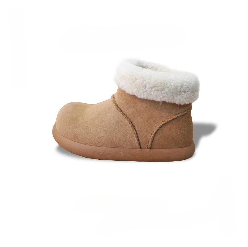 Fashion Big Potato's new leather fur minimalist style high top with added fur, big potato snow boots with plush, fashionable and casual
