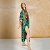 Grün Vintage Bikini Set Vertuschungen Retro Sommer Strand Kimono Kleid Frauen Sommer Beachwear Badeanzug Cover Up A1481