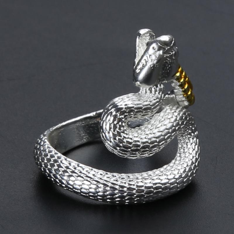 Snake Ring with Tail Copper Rattlesnake Shaped Finger Ring Jewelry Handmade Adjustable Serpent Ring Gift for Men Women
