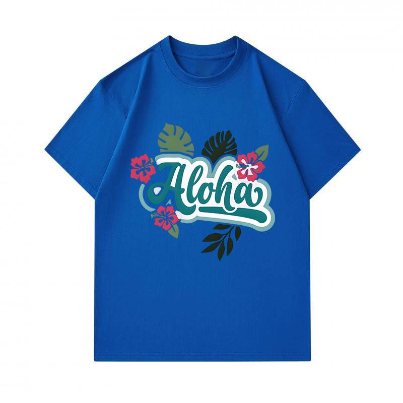 Men's 100% Cotton Crew Neck Short Sleeve T-Shirt, Casual Aloha Hibiscus Monstera Floral Print Summer Loose Tee for Daily Tropical Hawaiian Style Wear
