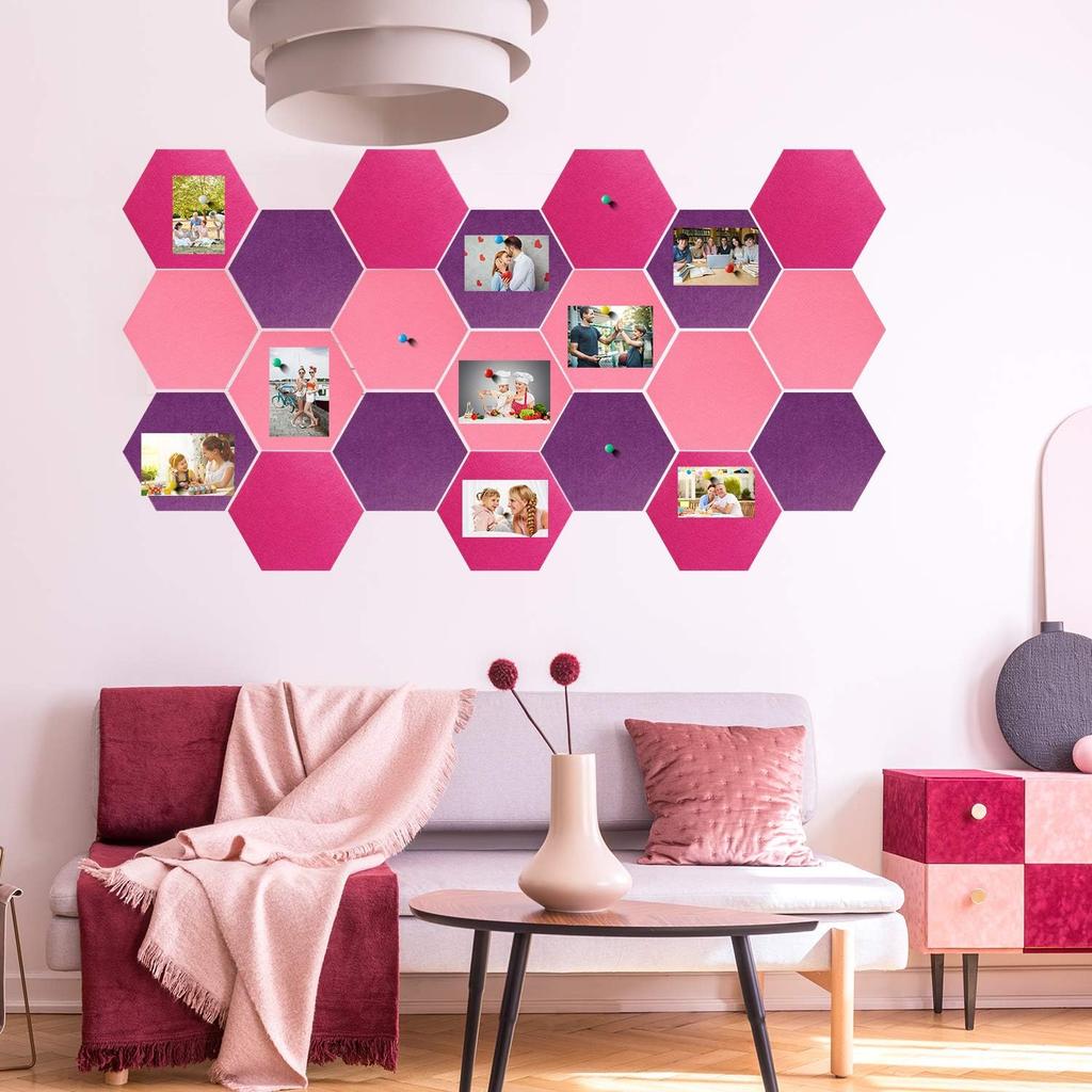 21 Pieces Pin Board Hexagon Felt Board Tiles Bulletin Board Memo Board Notice Board with 40 Pieces Push P for Home Office Classroom Wall Decor 5.9 x