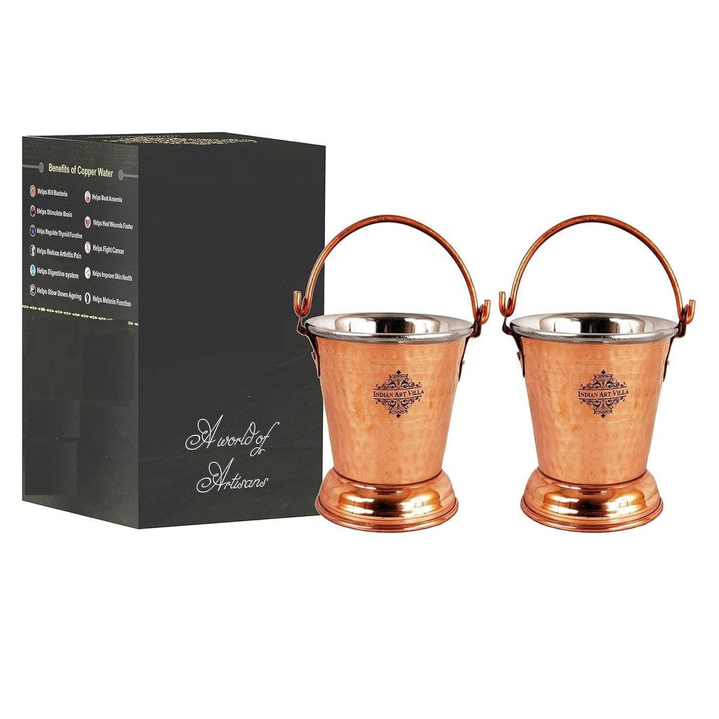 Steel Copper Hammered Design Bucket, Serveware & Tableware for Home, Hotel & Restaurants, Volume-550 ML, Set of 2
