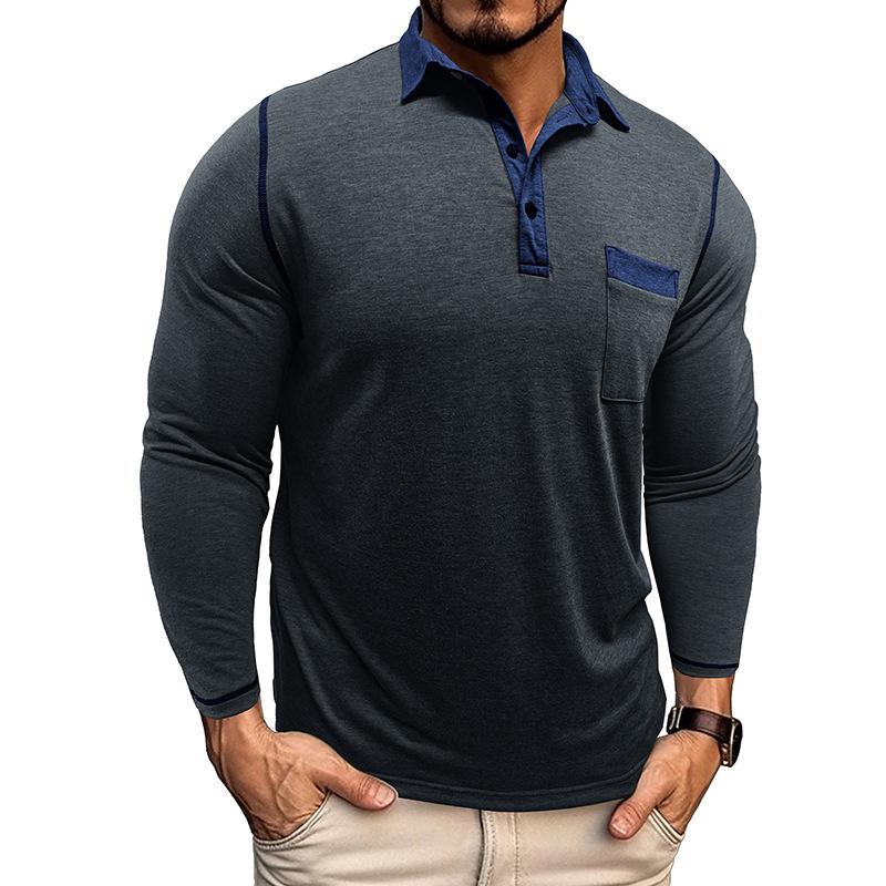 Men's Collared Polo Shirt Long-Sleeved Autumn Casual Sweatshirt Men's Plus Size T-Shirt Asymmetrical Design