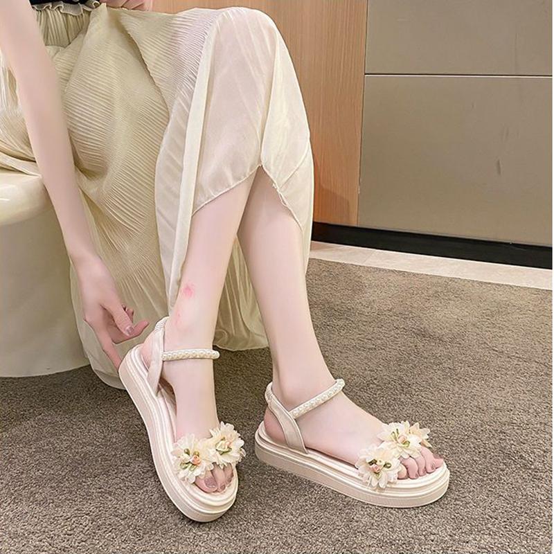 Flower Sandals Female Summer All-match Thick Bottom Korean System Slope with Flat Bottom Roman Shoes