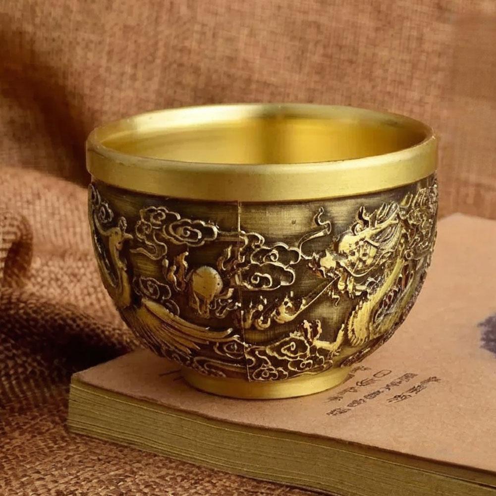 Vintage Retro Dragon Phoenix Cup And Baifu Cup Creative Millet Cylinder Office Desktop Decoration Metal Artifact Gifts