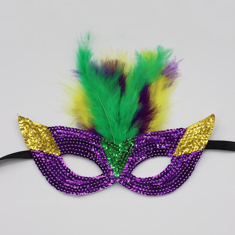 Mardi Gras Sequin Feather Hat & Mask Set