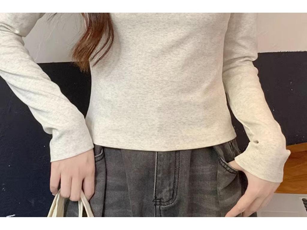 Women's Solid Color Raglan U-Neck Long Sleeve Slim Fit Base Layer Top for Spring and Autumn