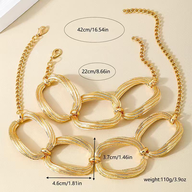 Trendy Geometric Metal Choker & Necklace Bracelet Set