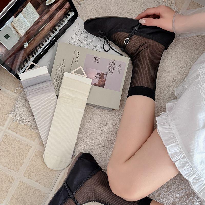 Ballet-style Thigh-high Stockings for Women in Summer, Lightweight, Transparent Glass Fiber Stockings, Breathable, Layered Stockings, Short Socks