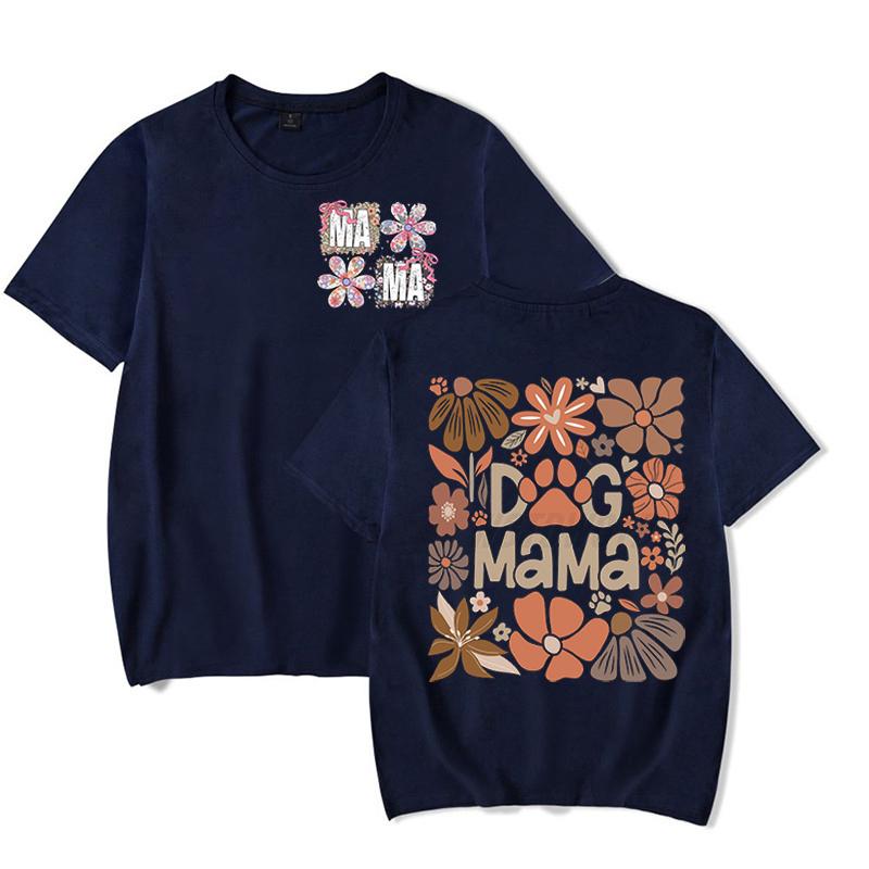 Dog Mama Fashion Casual T-shirts Funny Gift for Dog Owner Short Sleeve Tee Floral Boho Vintage T-Shirt Design Women's Clothing