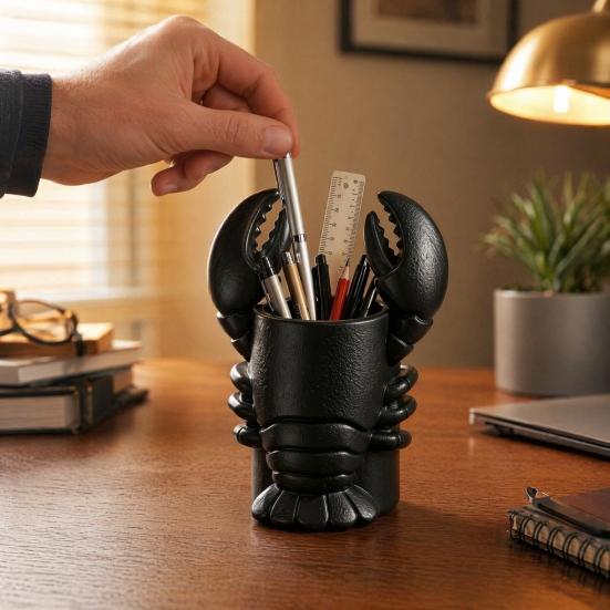 jijijing Lobster Pen Holder, 3D Printed Desktop Organizer, Crayfish Pencil Stand for Office Desk Student Supplies, Halloween Party Decoration Gift