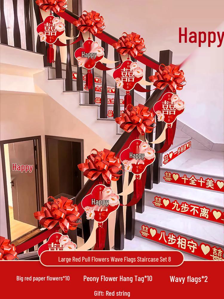 Wedding Stair Decoration Kit: Creative Escalator Flowers & Ribbons for Handrail Arrangement