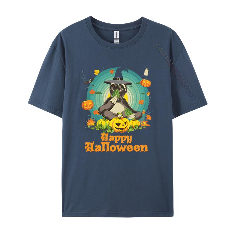 Mens Tshirts Happy Halloween Sloth Dog Pumpkin T Shirt Cotton Cool Tees For Men Loose Tops Tees