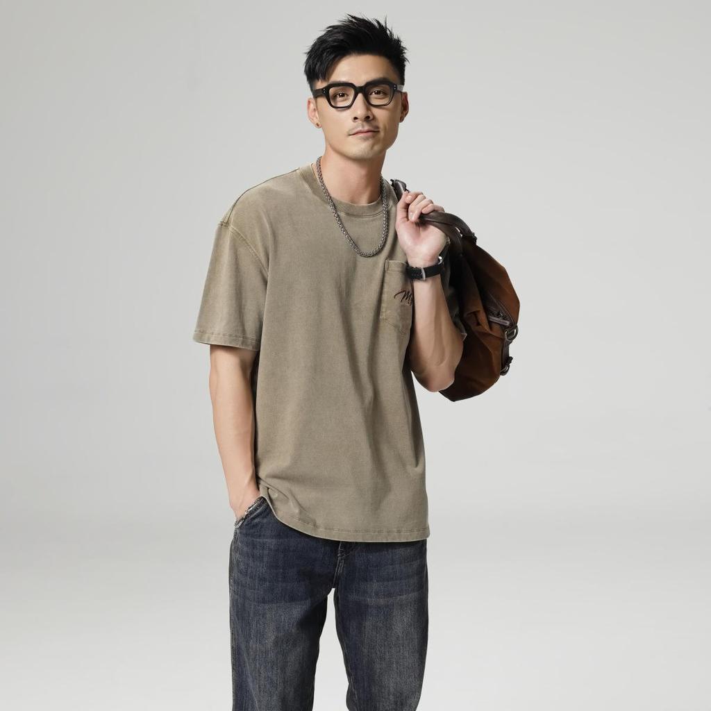 Herr 230g Tungvikt T-shirt i Ren Bomull, 2025 Ny Stil, Kortärmad, Sommar Lös Passform, Amerikanskt Trendigt Märke.