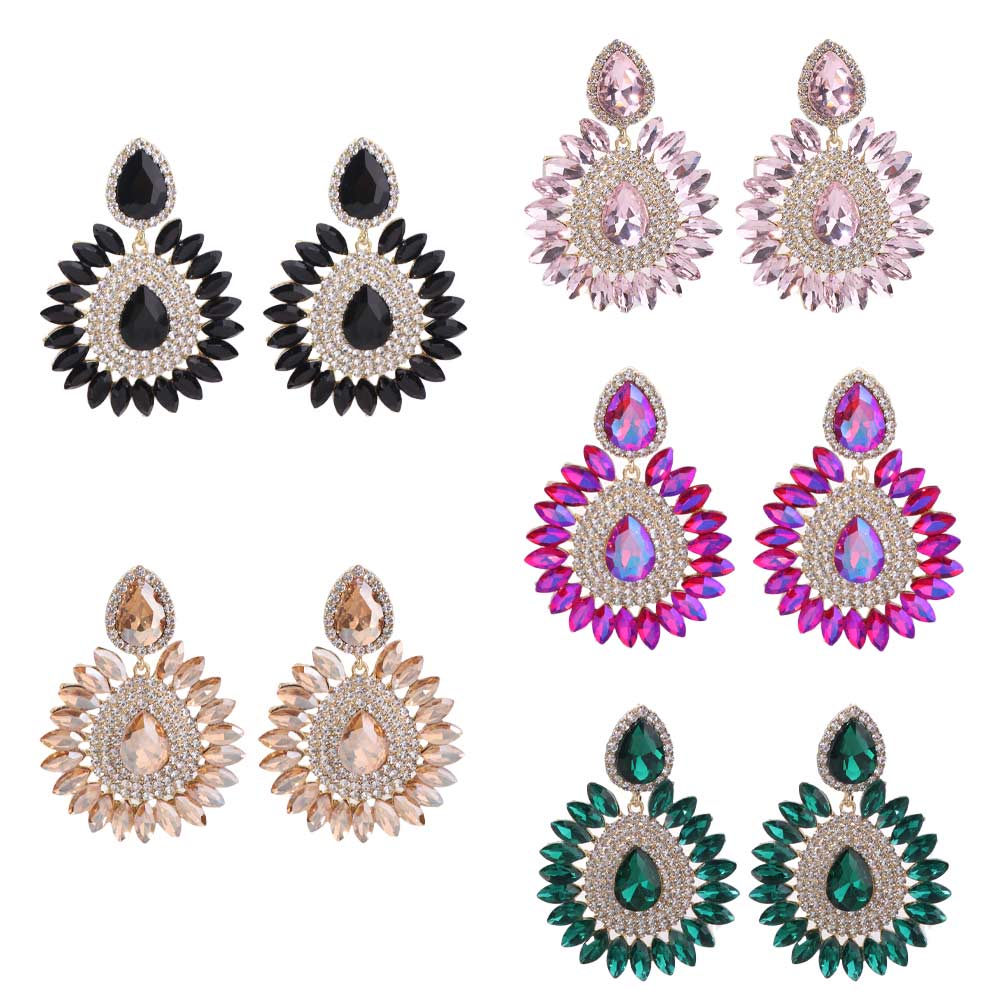 Fashion Luxury Droplet Earrings Crystal Elegant Rhinestone Ear Drop Vintage Shiny Sunflower Earrings for Lady