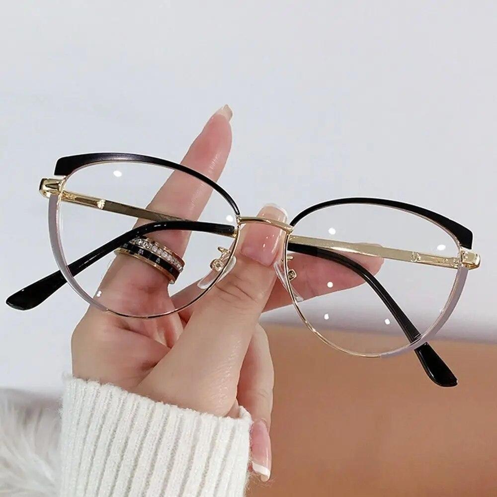 

Модные женские очки «кошачий глаз», круглые, двойные, синие, с блокировкой света, оптические очки, компьютерные очки для защиты глаз