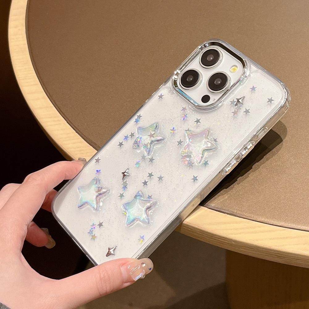 Ins Korean Gradient Star Bling Glitter Phone Case For iPhone 16 15 14 13 12 11 Pro Max Plus Shiny Clear Shockproof Cover