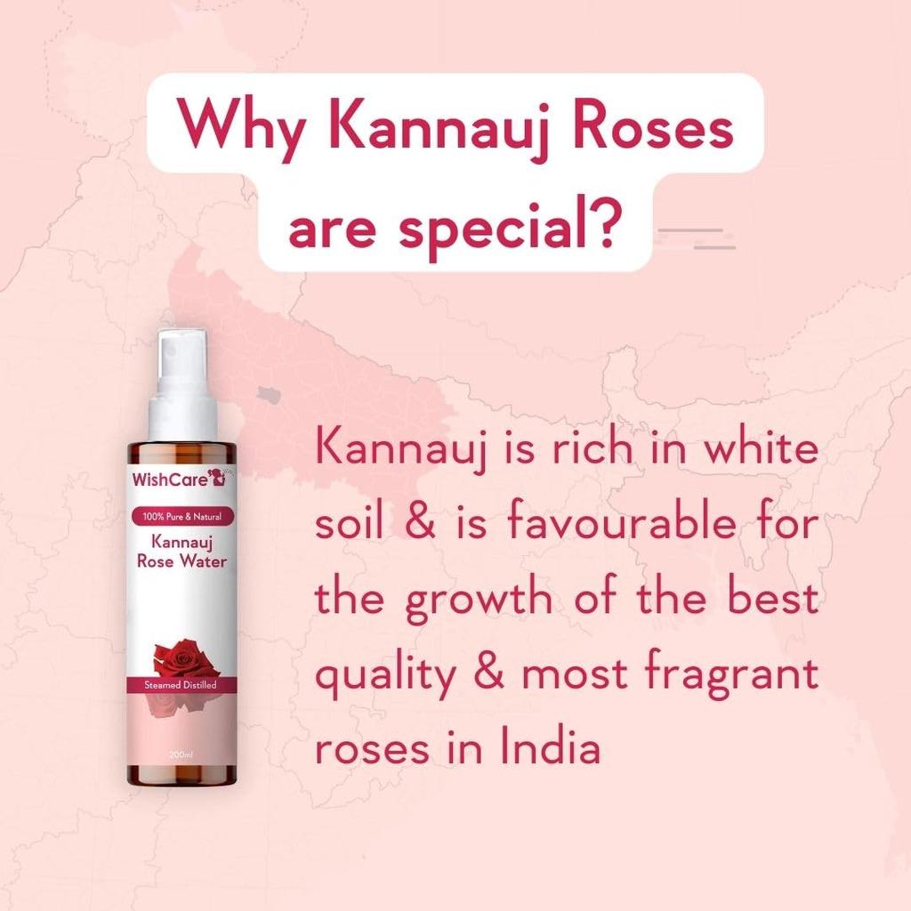 WishCare 200 Ml Pure Natural Rose Water Spray For Skin Hair Face Toner Hydrating Refreshing Mist