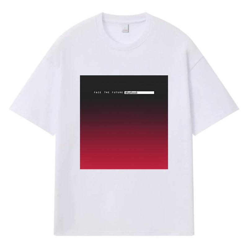 2026 Face The Future Gradient Printed Graphic Y2k Harajuku Streetwear 100% Cotton T Shirt Casual Oversized Summer Men T-shirt
