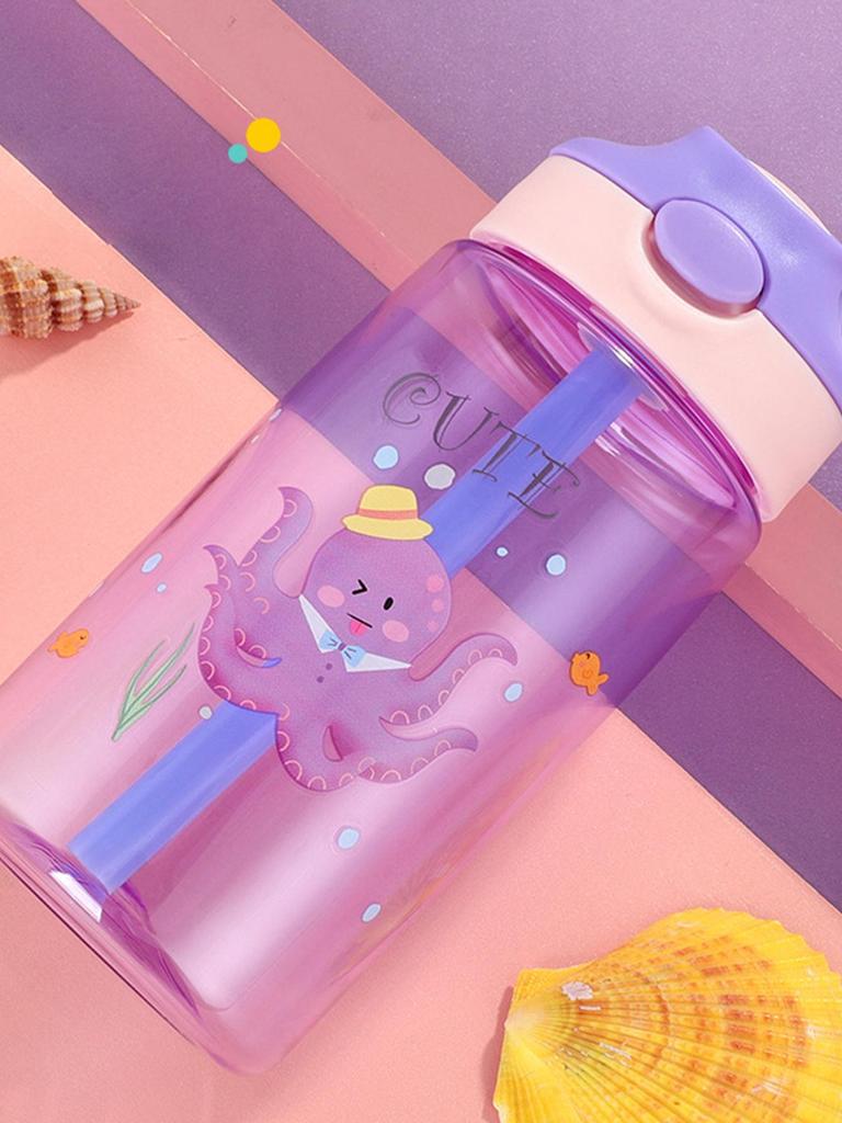 480ML Cartoon Kid Water Bottle With Straw BPA Free Child Drinking Kettle Plastic Portable Transparent School Travel Cute Cup