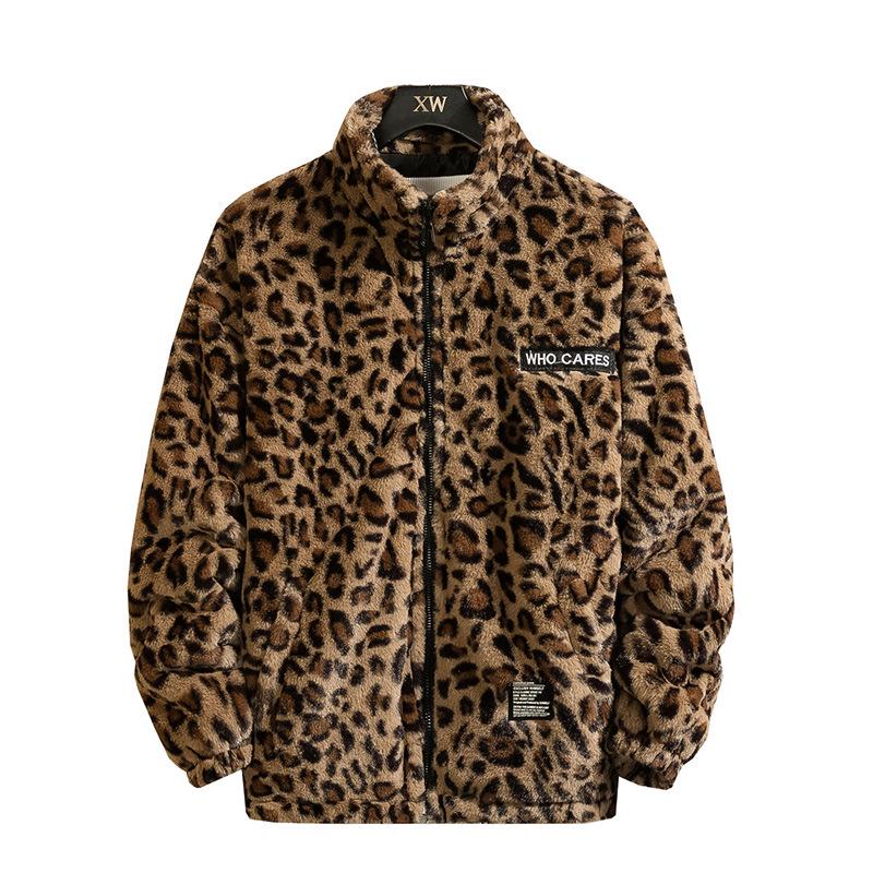 Retro Leopard Print Cotton Jacket with Hood - Hip Hop Style, Loose Fit, Plus Velvet, Thickened for Autumn & Winter