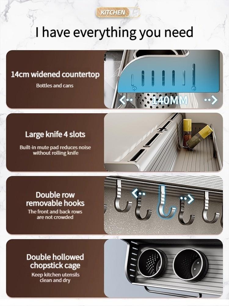 Wall Mounted Kitchen Storage Rack Multifunctional Waterproof Knife Holder Seasoning Simple Storage Rack Seasoning Storage Rack