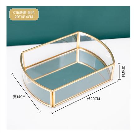 

Metal Mirror Transparent Glass Tray Round Cosmetic Storage Box Pantry Desktop Finishing Wedding Decoration Party