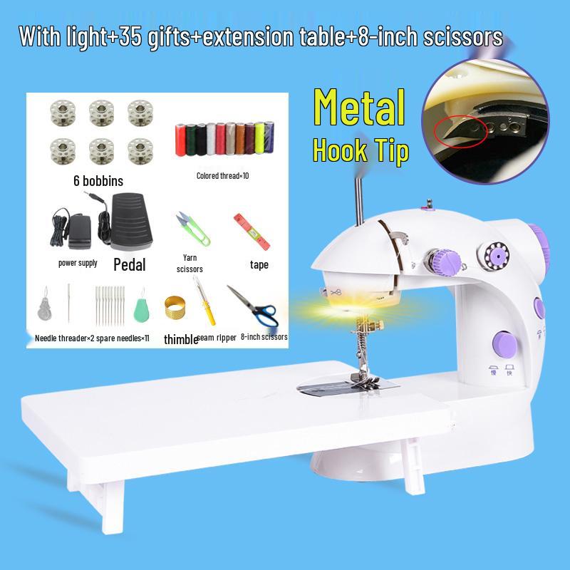 202 Electric Mini Desktop Sewing Machine with Micro Foot Pedal for Thick Fabrics
