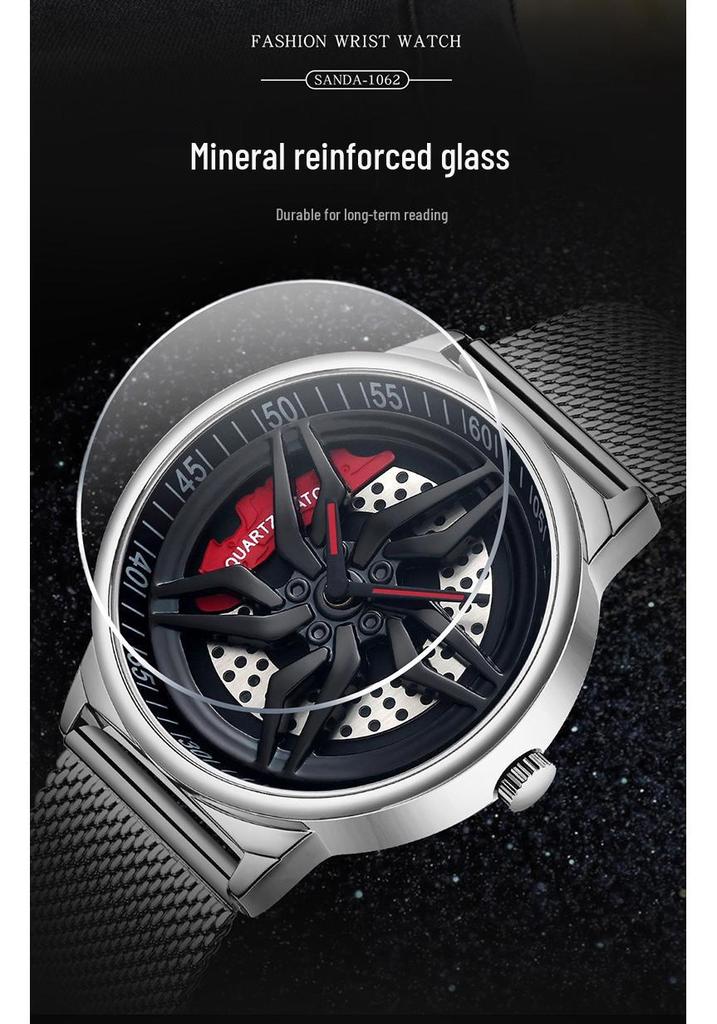 Sanda Men's Quartz Waterproof Mesh Strap Watch | Rotating Wheel Design