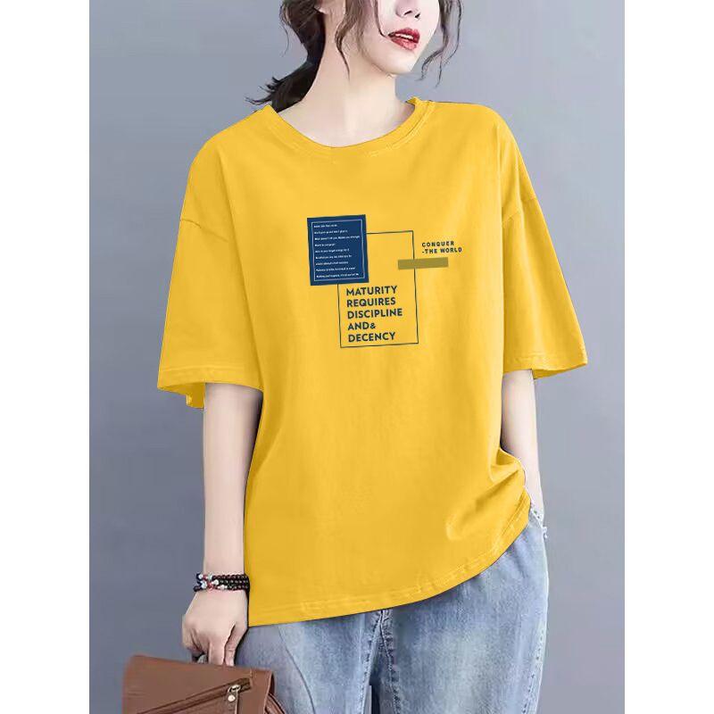 Foreign Trade Export Clearance 100% Pure Cotton Short sleeve Casual T-shirt Women Loose Fashion Clothes Temperament Half Sleeve Top Summer