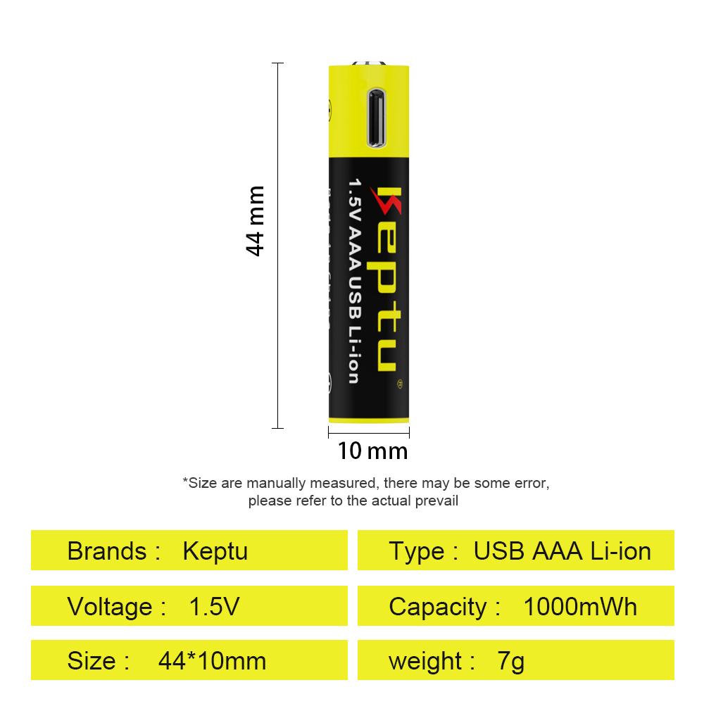 KEPTU 1000mWh 1.5V AAA Rechargeable Li-Ion Battery AAA 3A Bateria Batteries for Camera Toy Car Clocks Computer Motherboard
