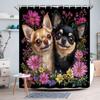 1pc Chihuahua Floral Shower Curtain - Whimsical Digital Illustration of Two Chihuahuas Nestled Among Vibrant Flowers