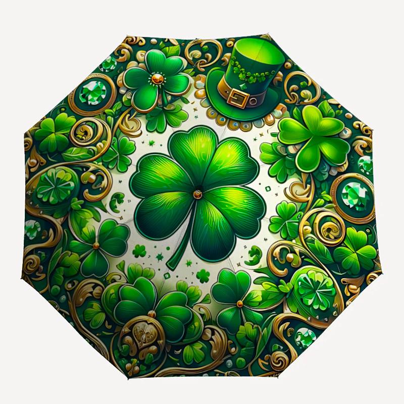 

1PC Four-Leaf Clover Mandala Automatic Open/close Umbrella with 8-Rib Structure for Women/Men, All-Season Use - Travel Essential, Stylish Accessory, H