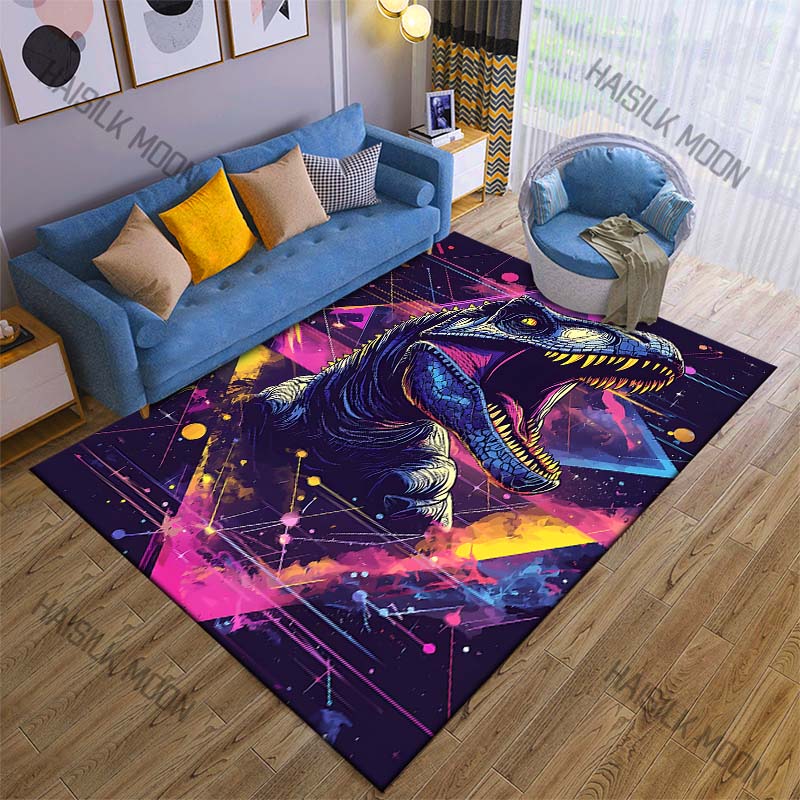Neon dinosaur roaring Print Carpet Rug for Living Room Bedroom Sofa Doormat Home Decor Non-slip Floor Mat