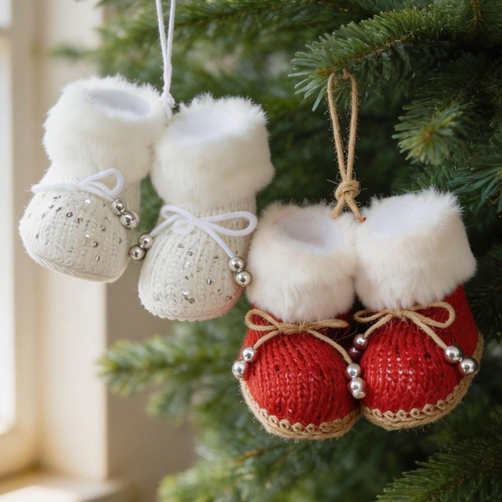 Bow Beads Knitted Christmas Boots Built-in Hanging Loop Boot-Shaped Ornament  Box Embellishment